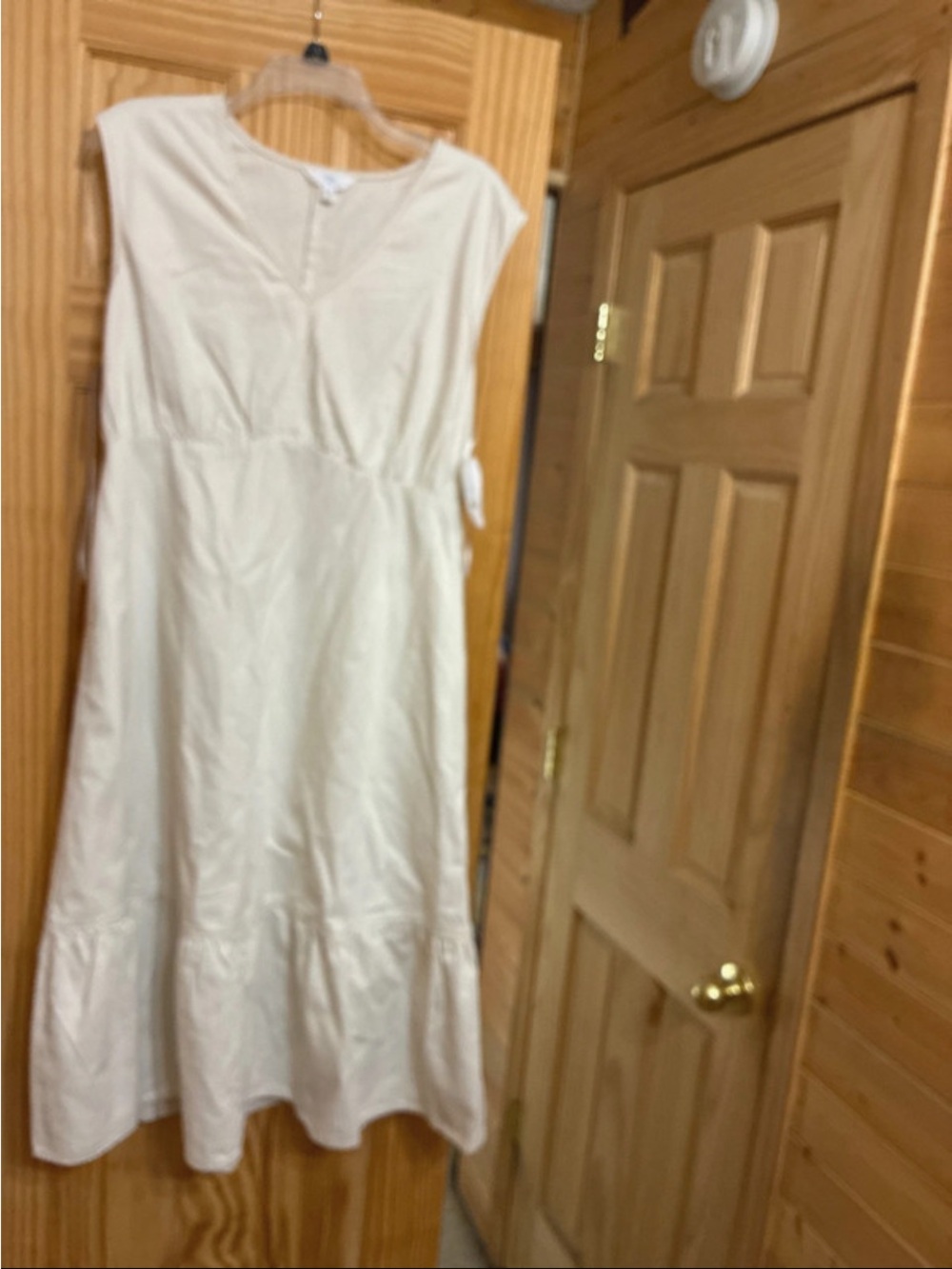 Time and Tru Cream Sleeveless Midi Dress with Waist Tie